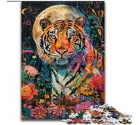 Puzzles pour Adultes Tigre sous la Lune 1000 pièces, Jeux éducatifs et Difficiles, Jouets à Faire soi-même avec Affiche et fiche de Questions Assorties, pour Les 14 Ans et Plus (26x38cm)