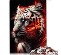 Puzzles pour Adultes Tigres Blancs de Feu Rouge - 1000 Pièces en Carton - Cadeaux pour Adultes et Enfants à Partir de 12 Ans - Taille : 26 x 38 cm