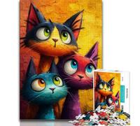 Puzzles pour Adultes Trois Chats 1000 pièces Cadeaux pour Adultes avec Affiche et fiche de Questions Assorties pour Les 14 Ans (50x75cm)