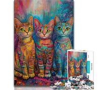 Puzzles pour Adultes Trois Chats 1000 pièces, Difficiles à compléter mais Amusants et Humoristiques avec Affiche et fiche de Questions-réponses Assorties 38x26cm
