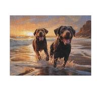 Puzzles pour Adultes Two Labradors on The Beach Jeu De Puzzle Et Casse-tête pour Adultes, Cadeau d'anniversaire Idéal 1000pcs(52x38cm)
