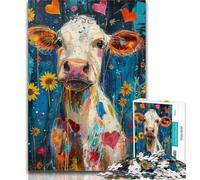 Puzzles pour Adultes Vache Fleurie, 1 000 pièces, pour Adolescents et Adultes, pièces entièrement emboîtables et de Formes aléatoires, 50x75cm