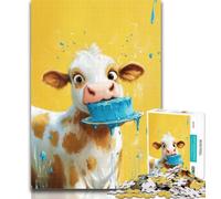 Puzzles pour Adultes : Vache Mangeant Un gâteau, Puzzles pour Adultes, 1 000 pièces, Jeu Familial, Cadeaux d'anniversaire Défi Haute difficulté, 50 x 75 cm
