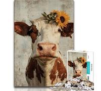 Puzzles pour Adultes Vaches et Tournesols Puzzles pour Adultes Adolescents 1000 pièces Jouet éducatif intellectuel décompressant Cadeaux du Père Noël Secret 38x26cm