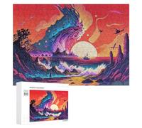 Puzzles pour Adultes Vagues de néon Puzzle en Bois Littoral en Bois Jigsaw,Jeu d'intelligence pour Couple