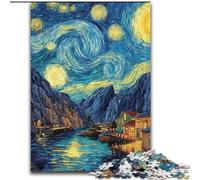 Puzzles pour Adultes Van Gogh Ciel Nocturne 1000 pièces, Jeux éducatifs à Faire soi-même avec Affiche et fiche de Questions Assorties pour Les 14 Ans et Plus 26x38cm