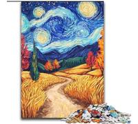 Puzzles pour Adultes Van Gogh Night Sky 1000 pièces, Jeu Stimulant et Familial avec Affiche et fiche de Questions-réponses 26x38cm