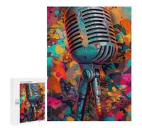 Puzzles pour Adultes Vibrant Retro Microphone Artwork Puzzle pour Adolescents Améliore La Mémoire Difficile Et Stimulant Idéal comme Cadeau 500 PCS