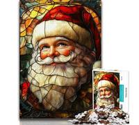 Puzzles pour Adultes vitraux Père Noël 1 000 pièces pour Adultes et Adolescents Jouet éducatif et décompressant Cadeaux Secrets du Père Noël 75x50cm