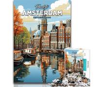 Puzzles pour Adultes Voyage à Amsterdam Puzzles pour Adultes 1000 pièces, Anti-Stress Défi Difficile Décoration d'intérieur Unique et Cadeaux 26x38cm