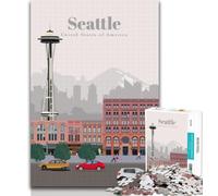Puzzles pour Adultes Voyage à Seattle Puzzles pour Adolescents, Jeu Familial Anti-Stress Défi Difficile Cadeaux du Père Noël Secret 75x50cm