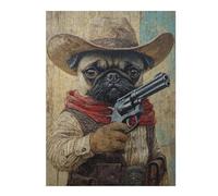 Puzzles pour Adultes Western Pug Cowboy Art Print-2 Puzzles Jeux Relaxants Découpe De Précision Cadeaux pour Les Amis Et La Famille 1000pcs(52x38cm)