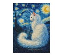 Puzzles pour Adultes White Cat in Starry Night Style Puzzles pour Adultes, Jouet, Décoration Murale, Cadeaux pour Femmes, Idéal comme Cadeau 1000pcs(52x38cm)