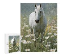 Puzzles pour Adultes White Horse in Daisy Field-2 Puzzle pour Adolescents Améliore La Mémoire Difficile Et Stimulant Idéal comme Cadeau 500 PCS