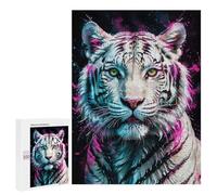 Puzzles pour Adultes White Tiger with Neon Splashes Puzzles pour Adultes - Jeux De Détente - Défi Difficile À Relever 500 PCS