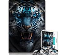 Puzzles pour Adultes Wild Wild Tiger Blue Eyes Puzzles pour Adolescents 1 000 pièces Jeu Stimulant pour Tous pour Femmes Cadeaux pour Hommes (50x75cm)
