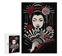 Puzzles pour Adultes Winking Geisha with Dragon Fan Puzzle : Jeu Manuel Amusant Et Humoristique, Cadeau d'anniversaire, Cadeaux, 300 PCS