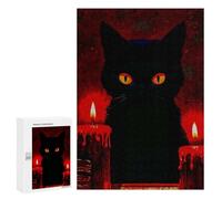 Puzzles pour Adultes Witch Black Cat and Red Candles Puzzles pour Adultes - Jouets À Monter Soi-même, Amusants Et Originaux - Cadeaux Uniques pour Un Anniversaire Ou Noël 300 PCS