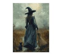 Puzzles pour Adultes Witch with Black Cat in Moonlit Field Puzzle pour Adultes - Jeu Manuel pour Améliorer La Mémoire - Cadeaux Uniques pour Un Anniversaire Ou Noël