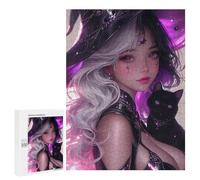 Puzzles pour Adultes Witch with Black Cat Puzzles pour Adolescents Cadeau d'anniversaire Stimule Le Cerveau Jeu Stimulant Cadeaux 500 PCS