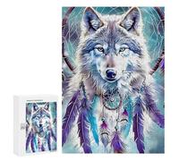 Puzzles pour Adultes Wolf Dreamcatcher Wall Art Print Puzzles pour Adultes : Anti-Stress, Difficile Et Stimulant, pour des Soirées Jeux en Famille 300 PCS