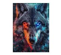 Puzzles pour Adultes Wolf Eyes Red Vs Blue Puzzle pour Adultes - Jeu Manuel - Cadeau De Décoration Idéal pour Les Amis Et La Famille