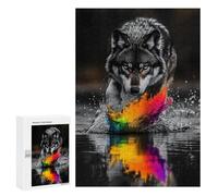 Puzzles pour Adultes Wolf in Water with Rainbow Splash Puzzles pour Adultes : Anti-Stress, Difficile Et Stimulant, pour des Soirées Jeux en Famille 300 PCS