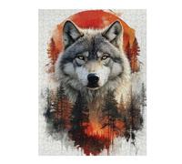 Puzzles pour Adultes Wolf Portrait with Forest and Sunset Puzzle pour Adultes, Jouet, Décoration Murale, pour Les Amis Et La Famille 1000pcs(52x38cm)
