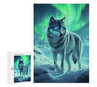 Puzzles pour Adultes Wolf Under Aurora Borealis Puzzles pour Adultes - Décoration Murale - Cadeaux Souvenirs pour Vos Proches 300 PCS