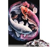 Puzzles pour Adultes Yin Yang Koi Fish Puzzle 500 pièces Puzzles en Bois adaptés aux Adultes et aux Plus de 18 Ans Puzzle Casse-tête (52x38cm)