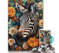 Puzzles pour Adultes Zèbre dans Les Fleurs 1000 pièces Puzzles pour Adultes Cadeaux avec Affiche et fiche de Questions-réponses pour Les 14 Ans (38x26cm)
