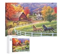 Puzzles pour Adultes1000 PCS Autumn Farm Scene with Horses Puzzle Décoratif Mural - Niveau Difficile - Idéal comme Cadeau pour Toute La Famille 1000 PCS