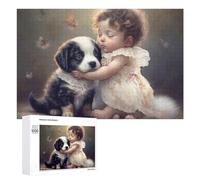 Puzzles pour Adultes1000 PCS Baby Girl Hugging Puppy Puzzle Décoratif Mural - Niveau Difficile - Idéal comme Cadeau pour Toute La Famille 1000 PCS