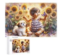 Puzzles pour Adultes1000 PCS Baby with Butterflies and Sunflowers Puzzle Décoratif Mural - Niveau Difficile - Idéal comme Cadeau pour Toute La Famille 1000 PCS