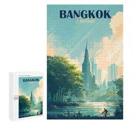 Puzzles pour Adultes1000 PCS Bangkok Thailand Cityscape Illustration Puzzles pour Adolescents, Jouets Anti-Stress, Cadeaux pour Femmes, Activités Amusantes À La Maison 1000 PCS