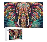 Puzzles pour Adultes1000 PCS Colorful Elephant Mandala Artwork Puzzles pour Adultes - Décoration Murale - Loisirs À La Maison - Activités Amusantes À Faire chez Soi 1000 PCS