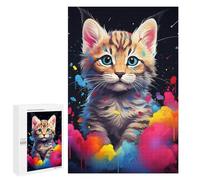 Puzzles pour Adultes1000 PCS Colorful Painted Kitten Art Puzzles pour Adolescents pour S'amuser en Famille Difficile Et Stimulant Un pour Les Jeux 1000 PCS
