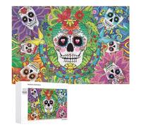 Puzzles pour Adultes1000 PCS Colorful Sugar Skulls Art Print Puzzle Décoratif Mural - Niveau Difficile - Idéal comme Cadeau pour Toute La Famille 1000 PCS