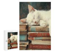 Puzzles pour Adultes1000 PCS Cozy Cat on Books Puzzles pour Adultes Cadeau d'anniversaire Difficile Et Stimulant Cadeaux d'anniversaire Uniques 1000 PCS