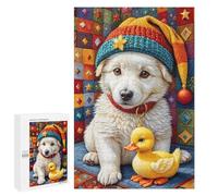 Puzzles pour Adultes1000 PCS Cozy Puppy with Rubber Duck Puzzle pour Adultes - Jeu De Réflexion - Assemblage De Motifs - Idée Cadeau Unique pour Un Anniversaire 1000 PCS