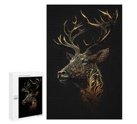 Puzzles pour Adultes1000 PCS Deer Gold Black Poster Puzzles pour Adultes - Jeu De Réflexion, Analyse Et Logique - Cadeaux Anti-Stress 1000 PCS
