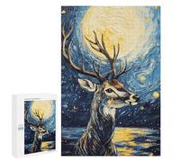 Puzzles pour Adultes1000 PCS Deer Under Starry Night Puzzles pour Adolescents, Jouets Anti-Stress, Cadeaux pour Femmes, Activités Amusantes À La Maison 1000 PCS