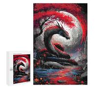 Puzzles pour Adultes1000 PCS Dragon Under The Moon with Red Tree Puzzles pour Adultes, Jeu De Réflexion, Décoration Intérieure, Aide À Stimuler Le Cerveau 1000 PCS