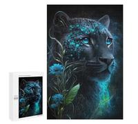 Puzzles pour Adultes1000 PCS Enchanted Leopard with Blue Flowers Puzzles pour Adolescents pour S'amuser en Famille Difficile Et Stimulant Un pour Les Jeux 1000 PCS