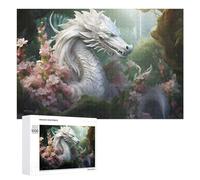 Puzzles pour Adultes1000 PCS Enchanted White Dragon Amidst Blossoms Puzzle Décoratif Mural - Niveau Difficile - Idéal comme Cadeau pour Toute La Famille 1000 PCS