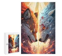 Puzzles pour Adultes1000 PCS Fire Vs Ice Dual Wolf Spirits Puzzles pour Adultes - Décoration Murale - Loisirs À La Maison - Activités Amusantes À Faire chez Soi 1000 PCS