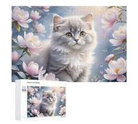 Puzzles pour Adultes1000 PCS Fluffy Kitten with Pink Flowers Puzzle Décoratif Mural - Niveau Difficile - Idéal comme Cadeau pour Toute La Famille 1000 PCS