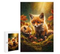Puzzles pour Adultes1000 PCS Fox Kits in Autumn Forest Puzzles pour Adolescents Jeux Relaxants pour S'amuser en Famille Activités Amusantes À La Maison 1000 PCS