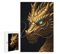 Puzzles pour Adultes1000 PCS Golden Dragon Head with Blue Eyes Puzzles pour Adultes - Jouets À Monter Soi-même - Décoration Murale - Cadeaux Uniques d'anniversaire Et De Noël 1000 PCS