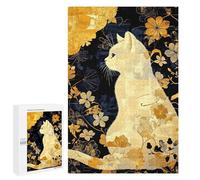 Puzzles pour Adultes1000 PCS Golden Floral Cat Artwork Puzzles pour Adultes Cadeau d'anniversaire Difficile Et Stimulant Cadeaux d'anniversaire Uniques 1000 PCS